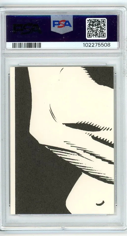 Card with a black and white illustration of a hand and foot, encased in a PSA protective holder.