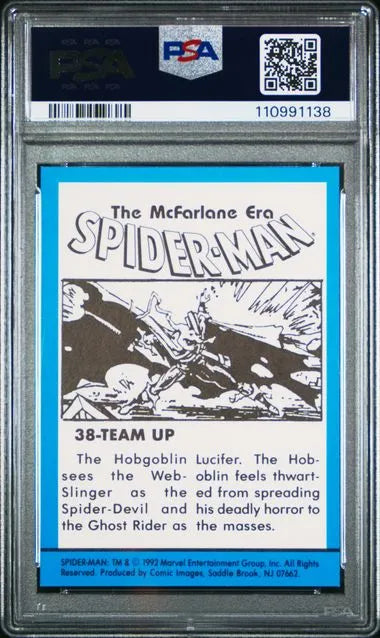 Back of Spider-Man #38 card describing Ghost Rider crossover, part of 1992 McFarlane Era Marvel set.