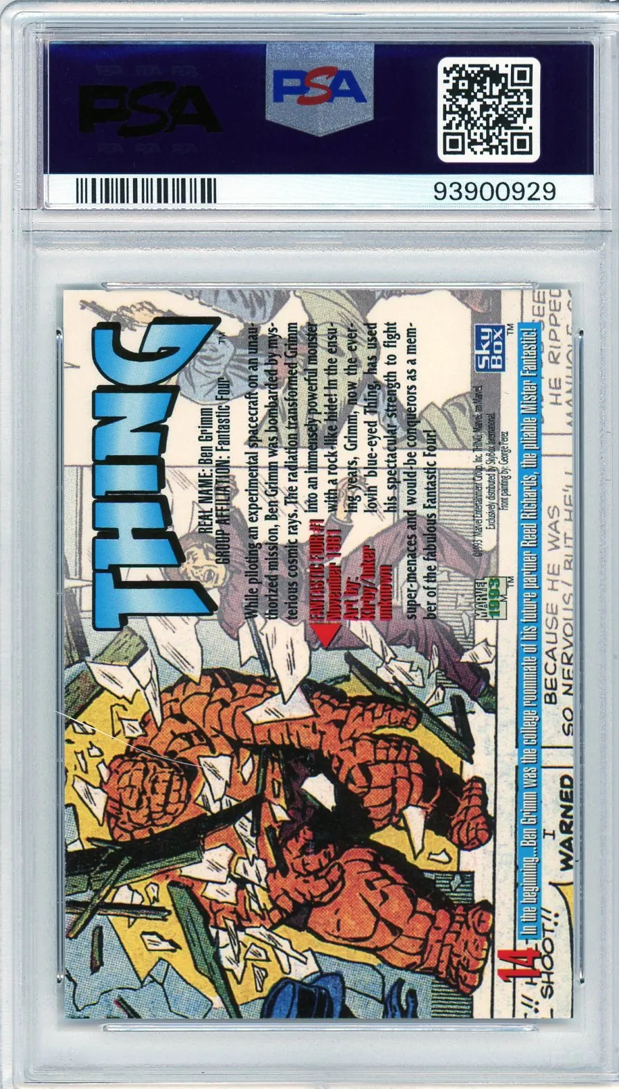 Back of Avengers Assemble card with creator credits and Kree-Skrull War storyline summary from Avengers #93, encased in PSA holder.