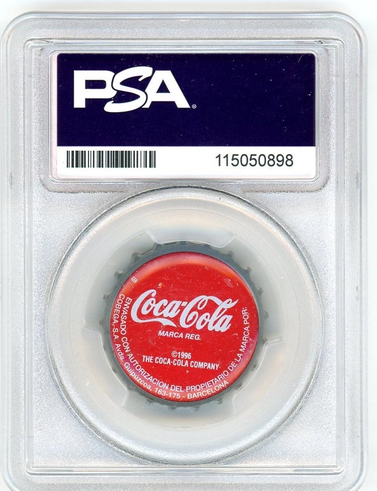 Back view of PSA-slabbed cap showing Coca-Cola top text and PSA certification area for item 115050898.