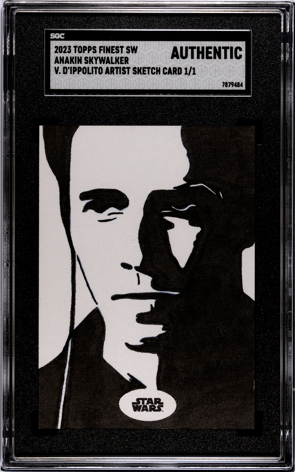 2023 Topps Finest Star Wars sketch card featuring Anakin Skywalker, artwork by V. D'Ippolito, 1/1, authenticated and encapsulated by SGC.