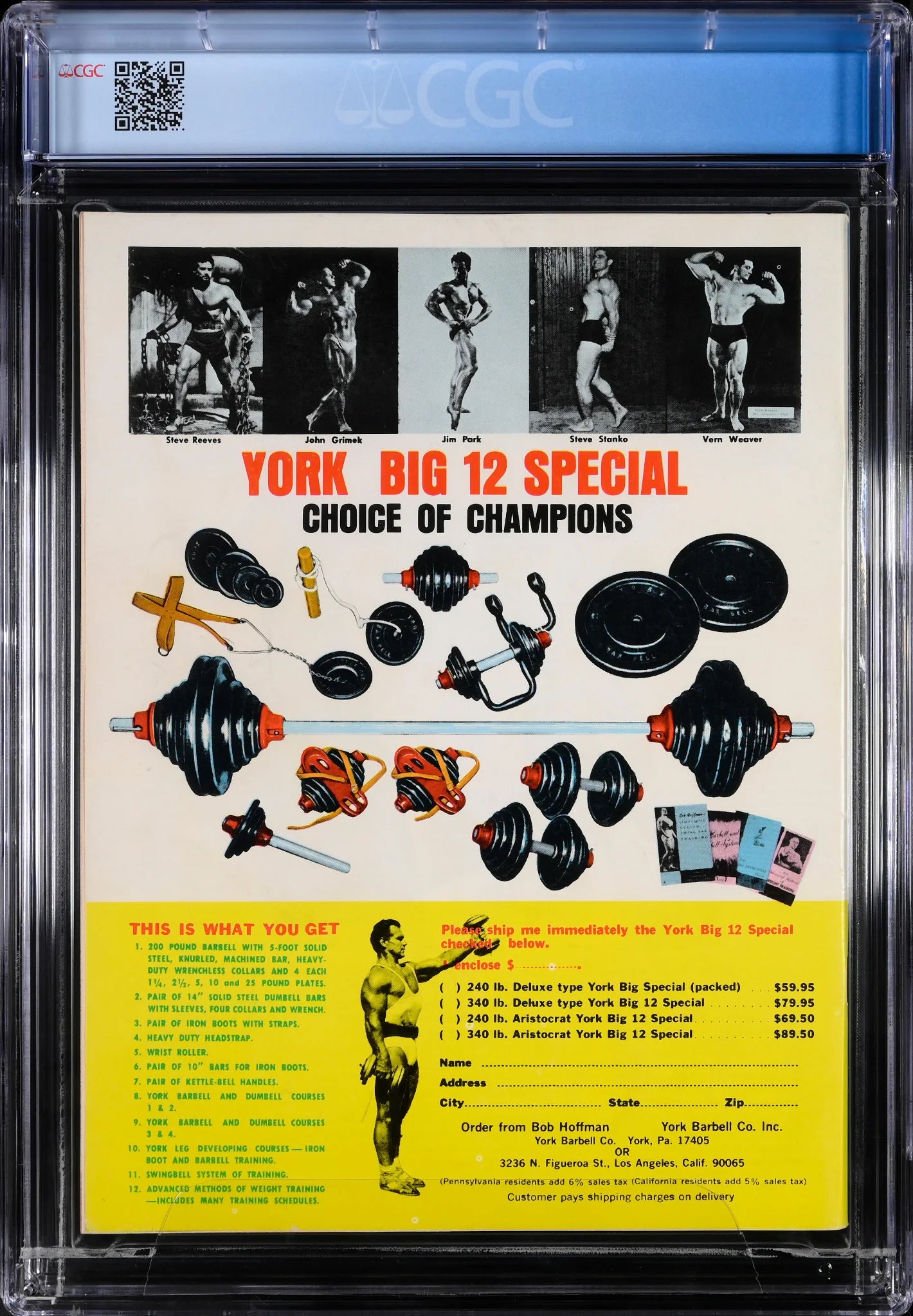 Back cover of Muscular Development Magazine November 1973 showcasing York Barbell equipment and iconic bodybuilding figures
