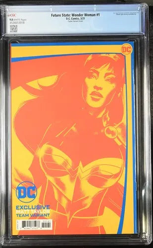 Back cover of CGC slabbed Future State: Wonder Woman #1 featuring full-color Team Variant artwork.