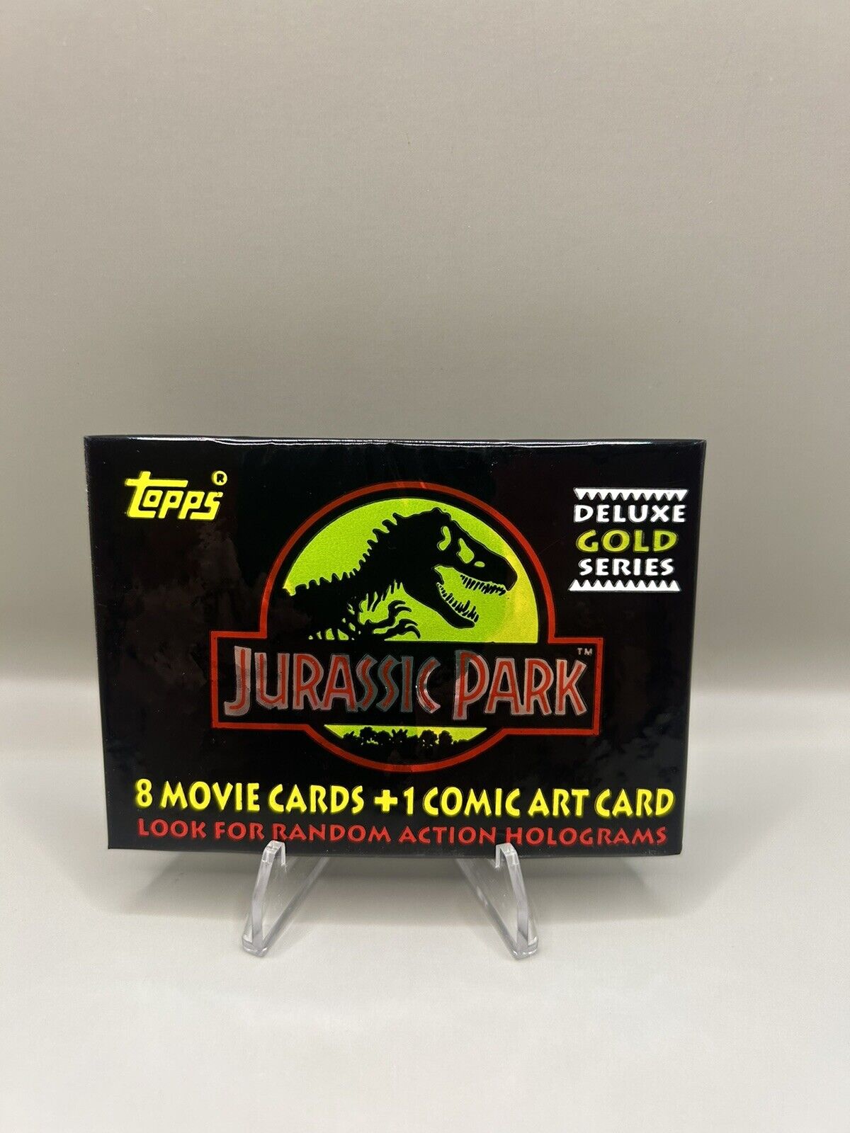 1993 Topps Jurassic Park Deluxe Gold Series Trading Card Pack – 8 Movie Cards + 1 Comic Art Card – Sealed