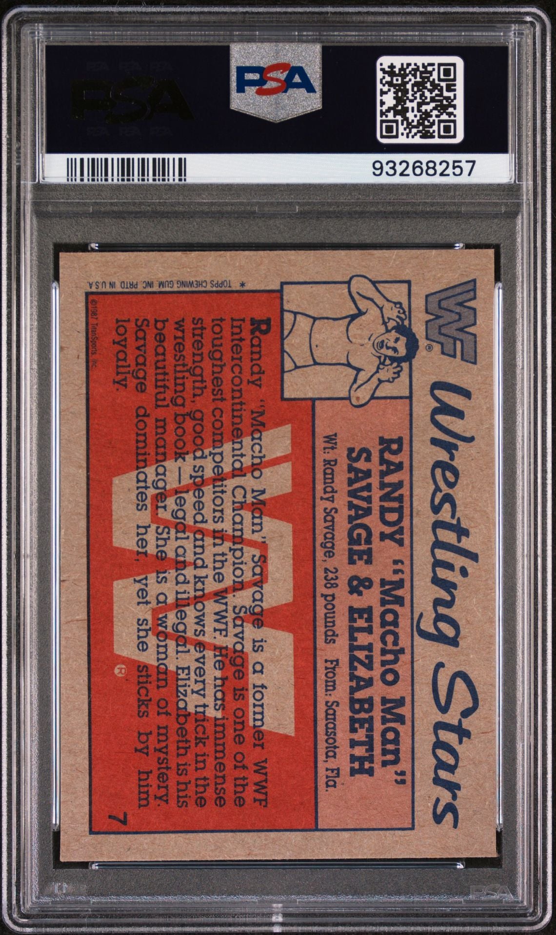 1987 Topps WWF Randy "Macho Man" Savage & Elizabeth PSA 7