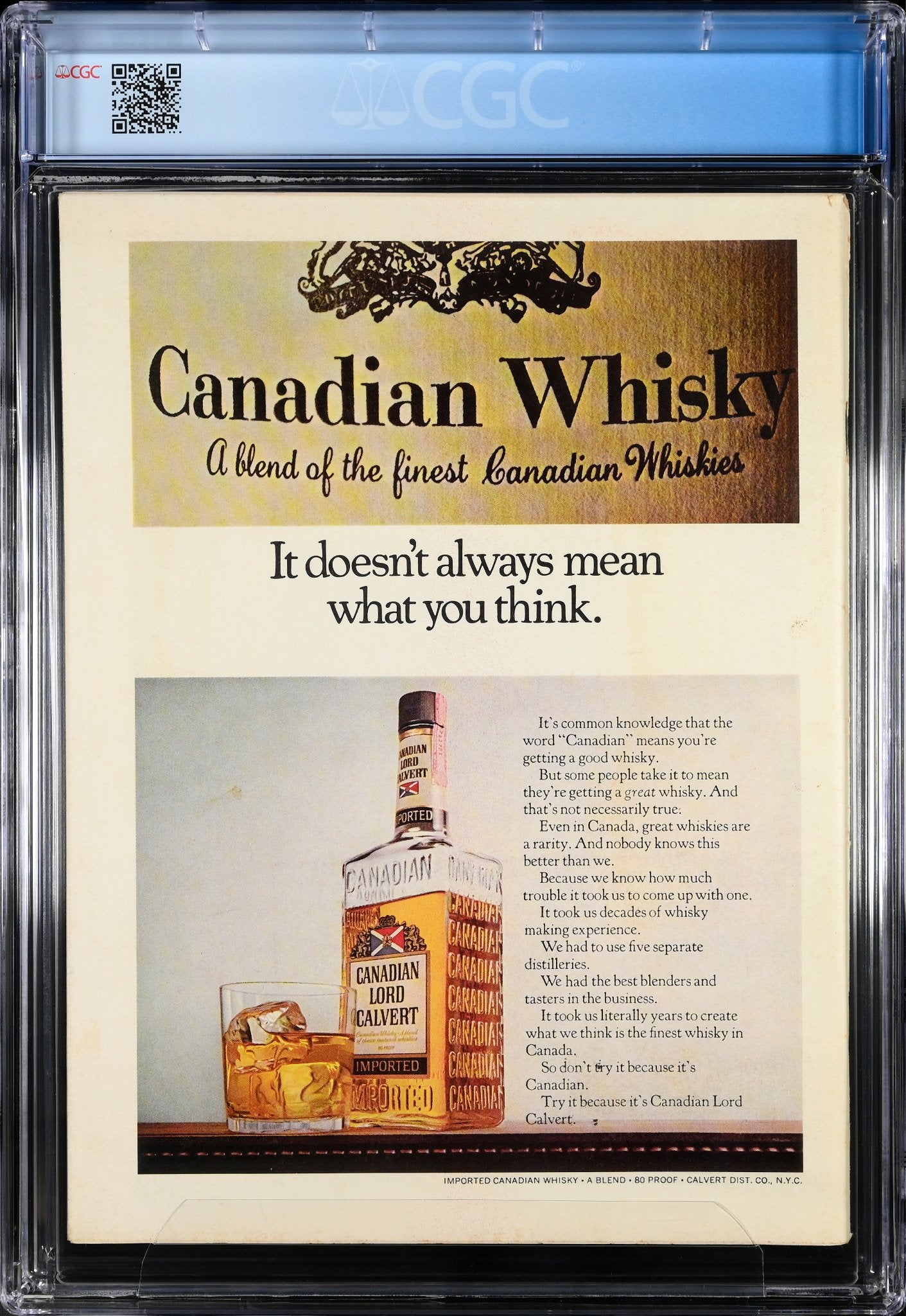 Sports Illustrated Canadian Whisky ad highlighting the finest Canadian Lord Calvert blend, promoting premium quality