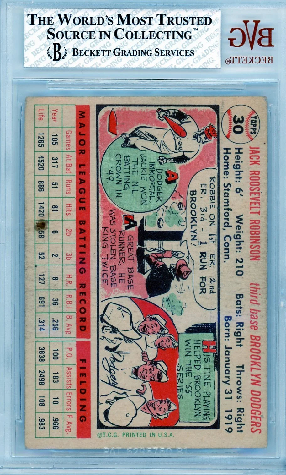 Vintage baseball trading card with player statistics and graphics, graded by Beckett Grading Services.