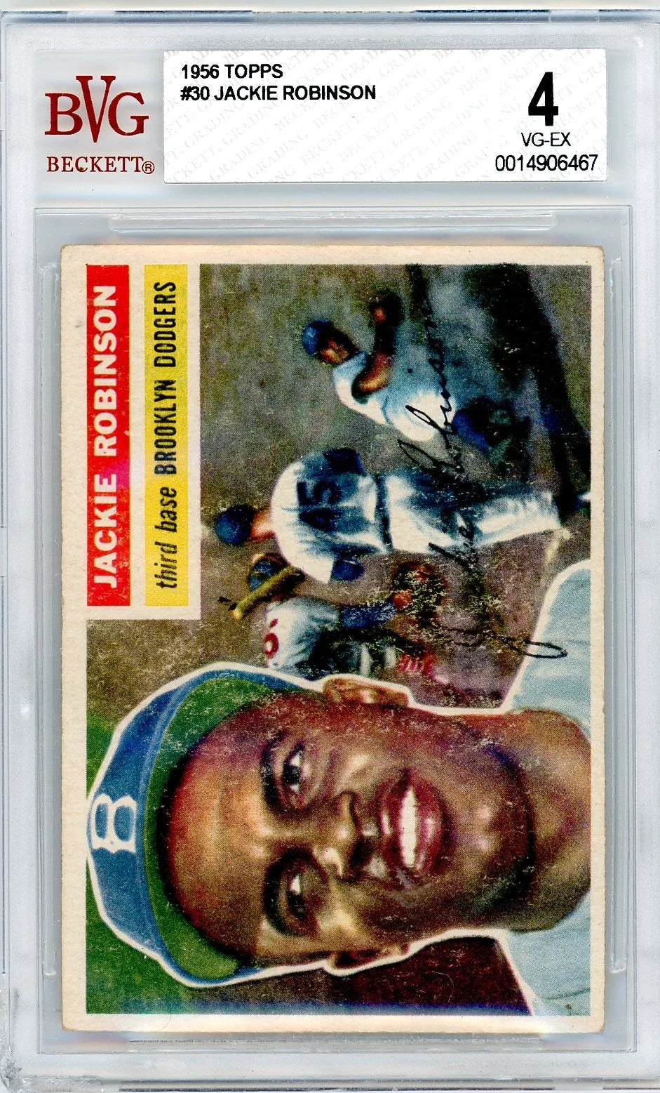 1956 Topps #30 Jackie Robinson baseball card with BVG grading label