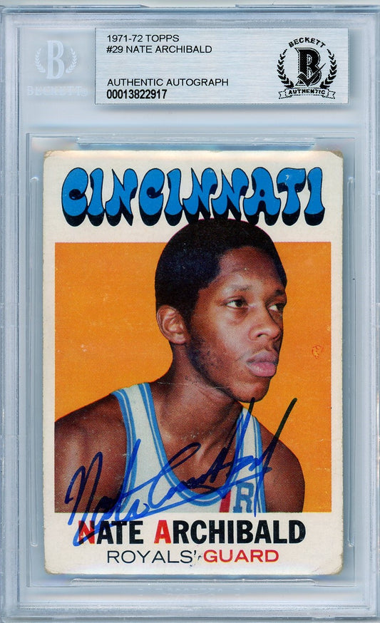 1971-72 Topps Nate Archibald autographed basketball card, Beckett-certified authentic, Cincinnati Royals collectible