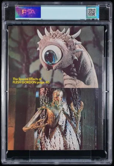 Back of 1976 Cinefantastique Volume 5 Number 2 graded PSA 8.5, featuring Flesh Gordon special-effects creature stills in a PSA holder.