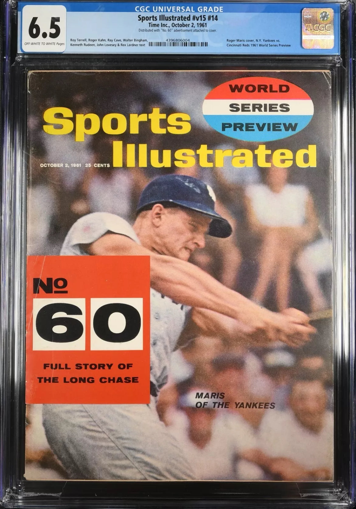 Cover features Roger Maris and the story of his 60th home run chase. Graded CGC 6.5, this vintage issue from October 2, 1961 is a collectible piece of sports history.