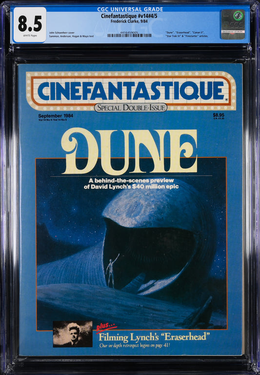 Front cover of the September 1984 Cinefantastique magazine featuring a behind-the-scenes preview of David Lynch's Dune, CGC graded 8.5
