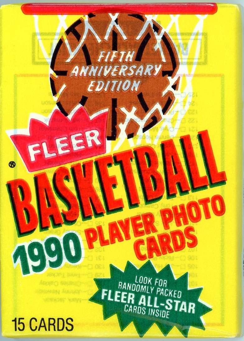 1990 Fleer Basketball sealed wax pack with 15 player cards and a chance to find Fleer All-Star inserts. A must-have for vintage NBA card collectors.