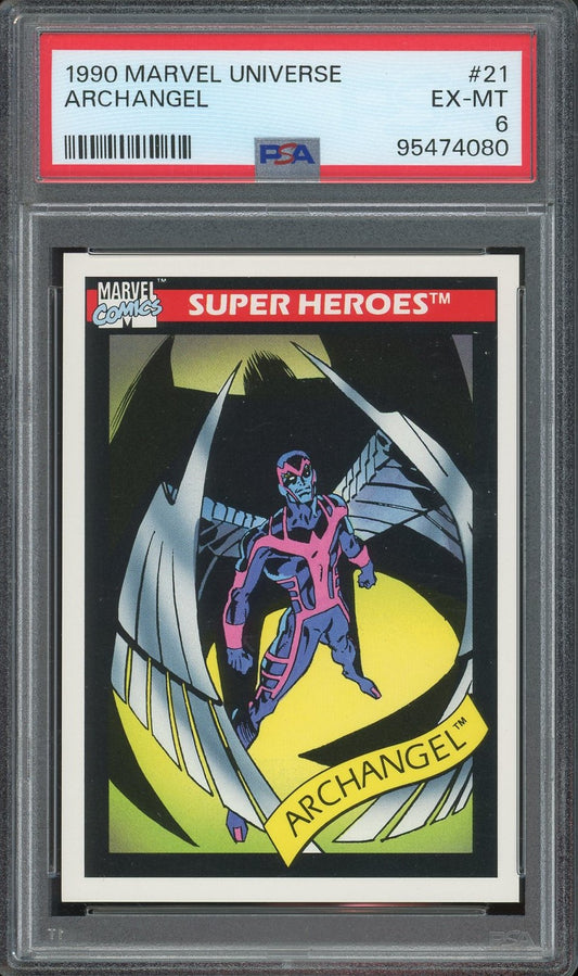 1990 Marvel Universe Archangel trading card, graded PSA 6 EX-MT, collectible superhero card featuring X-Men's Archangel