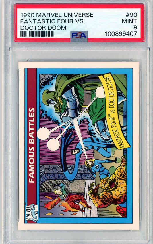 1990 Marvel Universe PSA 9 card – Fantastic Four vs. Doctor Doom – Front