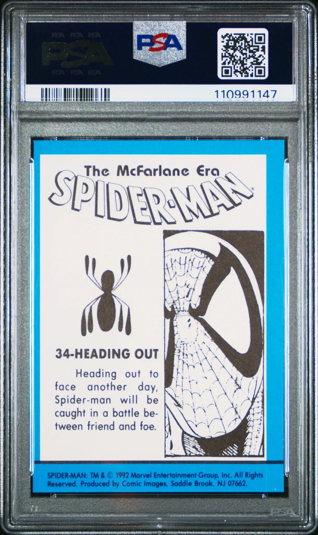 Back of 1992 Spider-Man Heading Out #34 PSA 8 trading card graded by PSA.