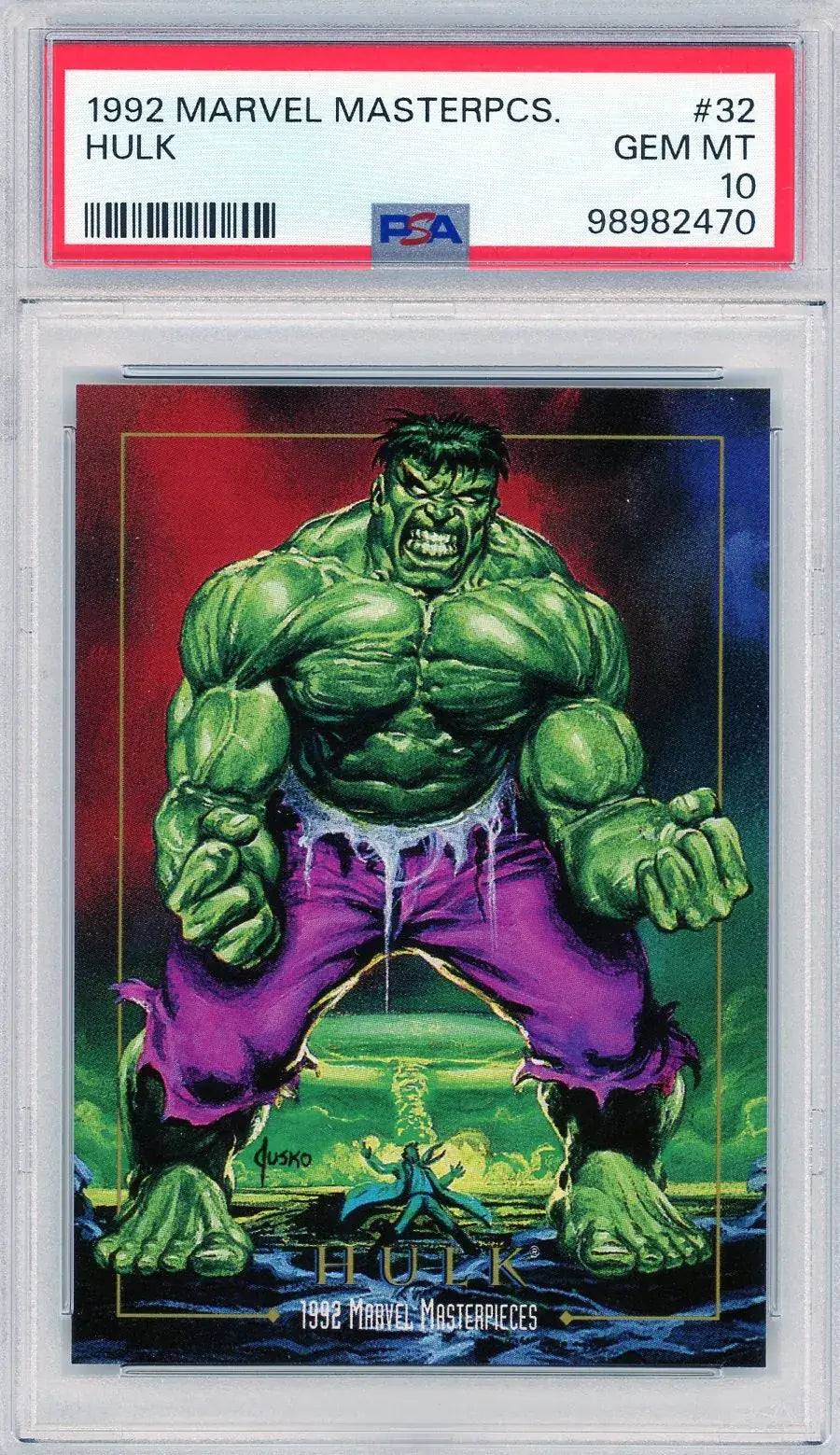 Marvel Masterpieces Hulk trading card with PSA grading label