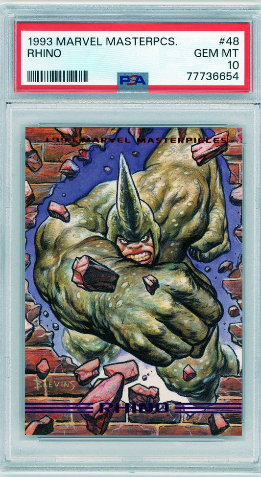 Front image of 1993 Marvel Masterpieces Rhino #48 graded PSA 10 GEM MINT