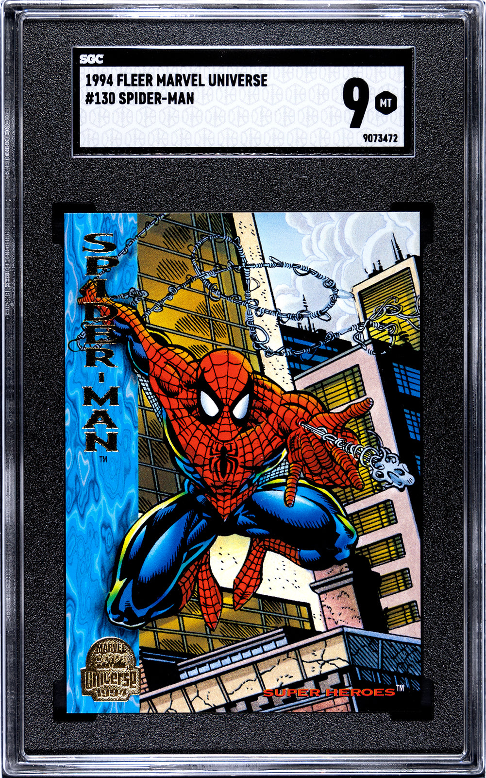 1994 Fleer Marvel Universe Spider-Man Trading Card #130 – SGC 9 Mint Graded – Featuring Spider-Man in action