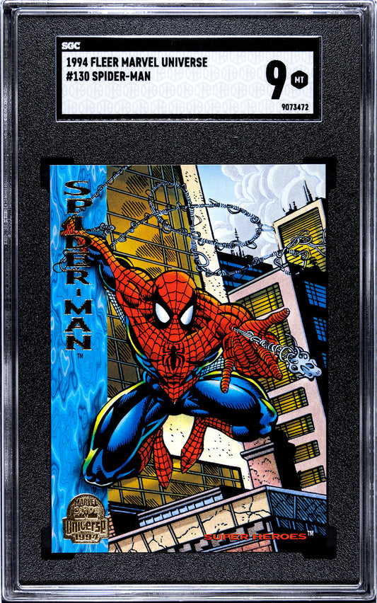 1994 Fleer Marvel Universe Spider-Man Trading Card #130 – SGC 9 Mint Graded – Featuring Spider-Man in action