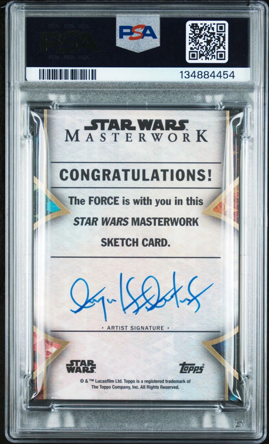 Back view showing artist signature and Masterwork authentication text on PSA encapsulated C-3PO sketch card.