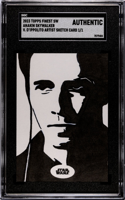 2023 Topps Finest Star Wars sketch card featuring Anakin Skywalker, artwork by V. D'Ippolito, 1/1, authenticated and encapsulated by SGC.