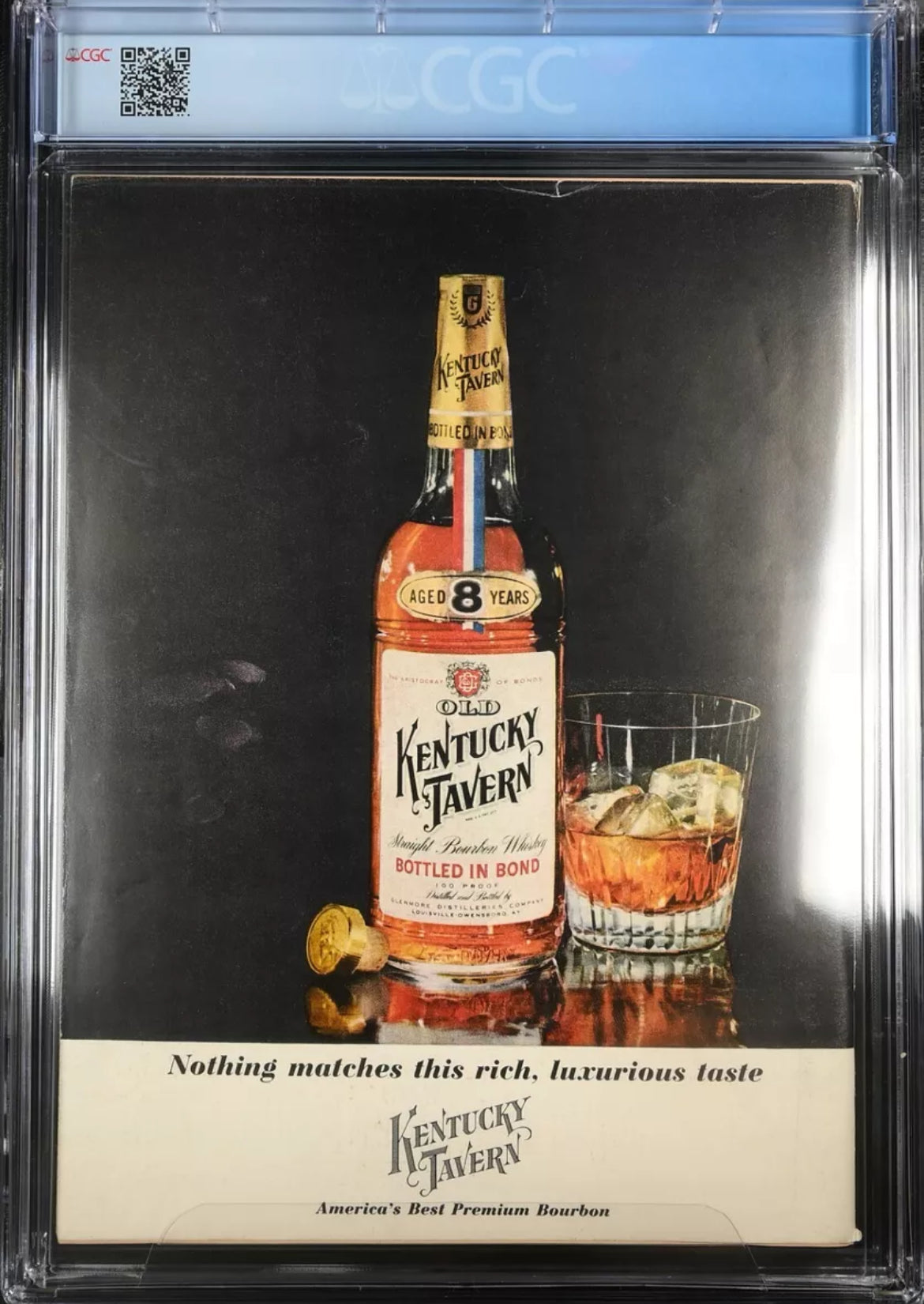Vintage 1961 back cover of Sports Illustrated featuring a Kentucky Tavern advertisement for their 8-year-aged bourbon. Perfect for collectors of vintage ads and memorabilia.