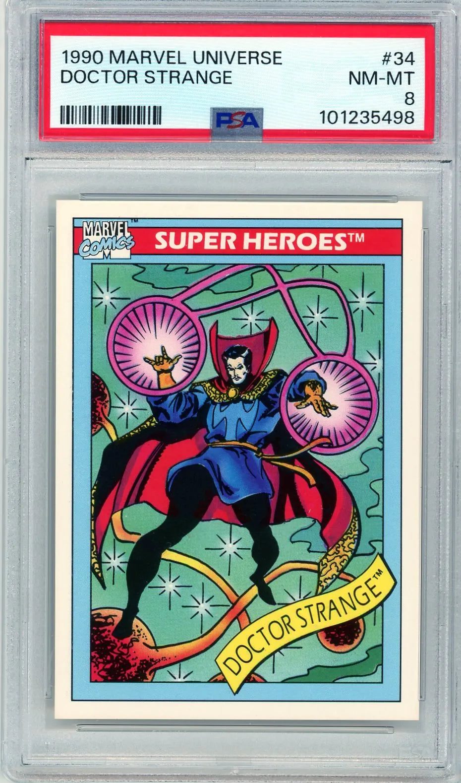 PSA slabbed front of 1990 Marvel Universe Doctor Strange #34 card