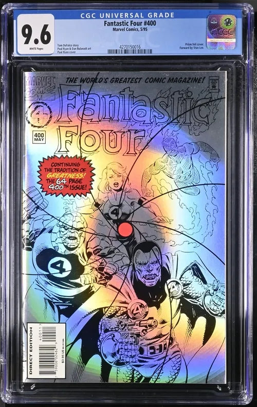 Front view of Fantastic Four #400 comic graded CGC 9.6 with a holographic silver cover.