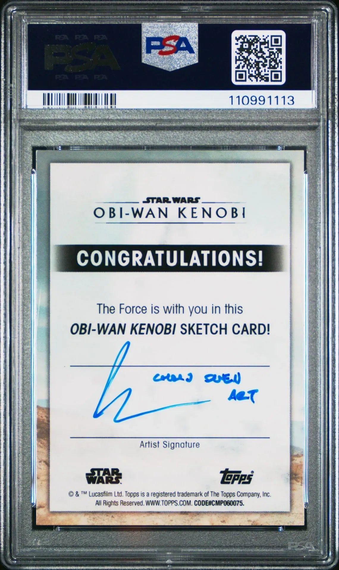 Back of Vader sketch card slab with Chris Owen signature and Topps Obi-Wan Kenobi set branding.