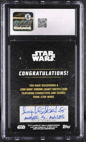 Star Wars chrome legacy sketch card in a protective case.
