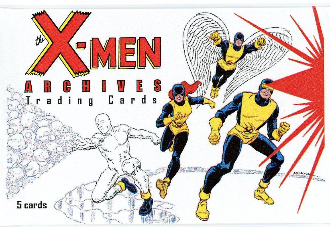 X-Men Archives sealed trading card pack with original X-Men characters, featuring Cyclops, Angel, Jean Grey, and Iceman, 5 cards.
