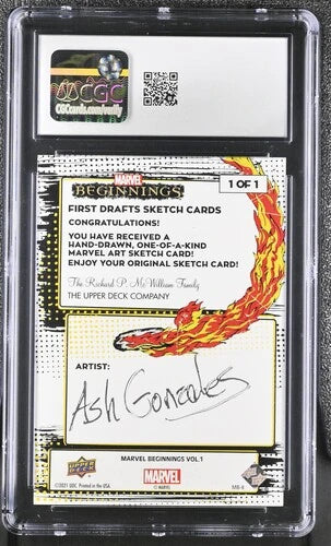 Back of 2023 Marvel Beginnings Silver Surfer sketch card showing Artist Proof 1/1 designation and Ash Gonzales signature.