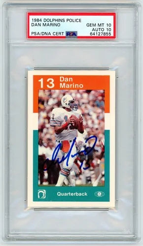 Autographed football trading card of Dan Marino with a PSA/DNA certification label.