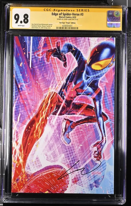 Front of Edge of Spider-Verse #3 Fan Expo virgin variant, CGC 9.8 Signature Series slab signed by InHyuk Lee.