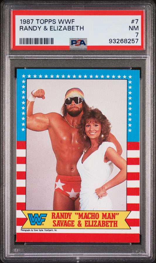 1987 Topps WWF Randy "Macho Man" Savage & Elizabeth PSA 7