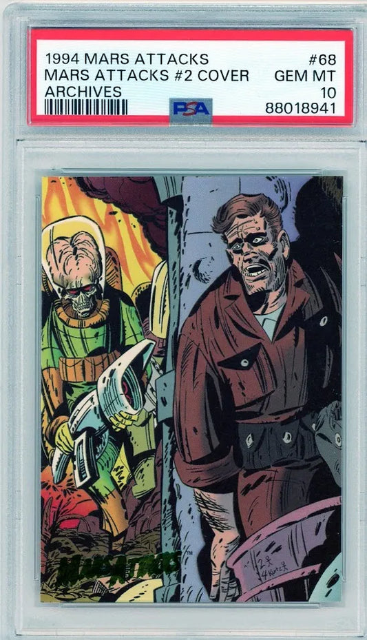 Front of 1994 Mars Attacks Archives #68 card, featuring cover art for Issue #2, graded PSA 10 GEM MINT.