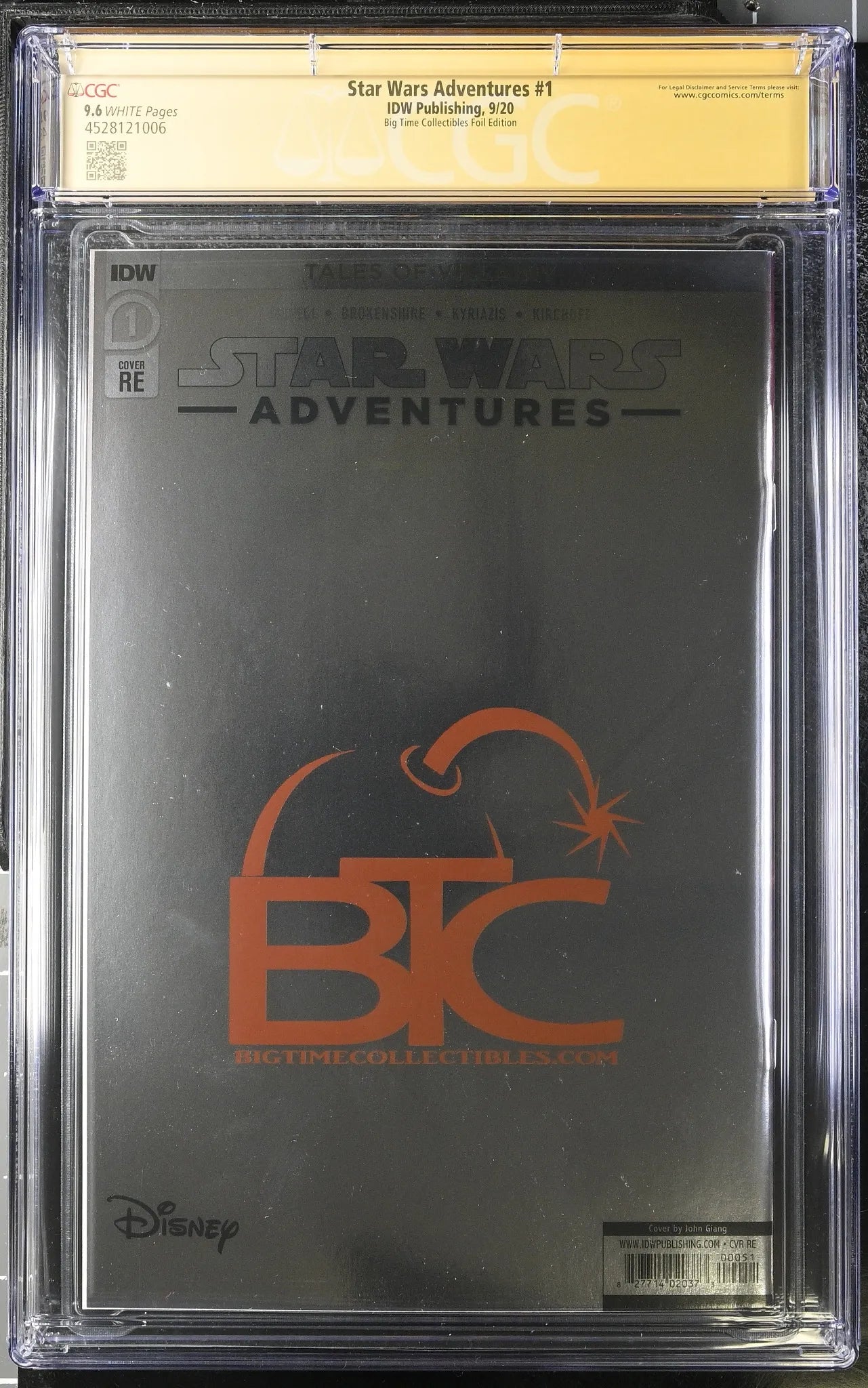  Back of Star Wars Adventures #1 CGC slab showing Big Time Collectibles and IDW branding.