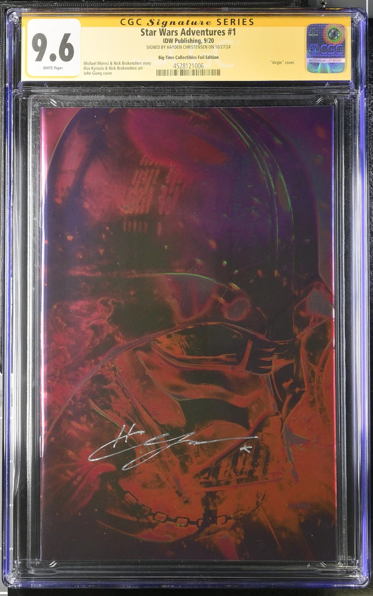  Front of Star Wars Adventures #1 foil edition signed by Hayden Christensen, CGC Signature Series 9.6 slab.